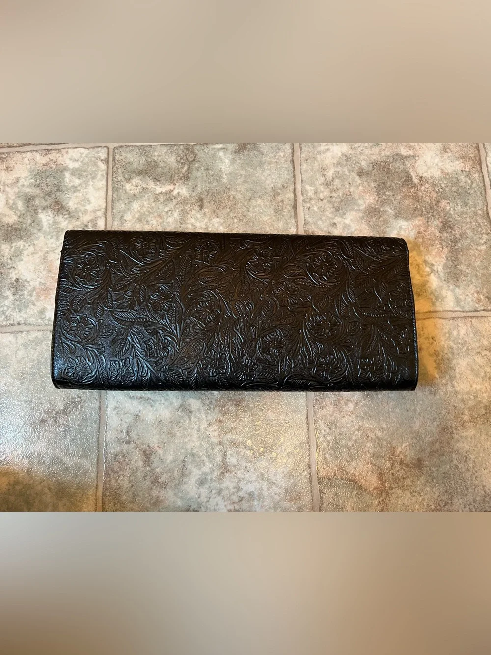 Lulu Townsend Black Floral Embossed Clutch Handbag